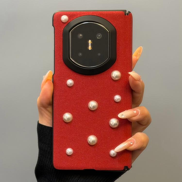 For Huawei Mate X7 Star Sparkle 3D Pearl Shockproof Phone Case - Burgundy