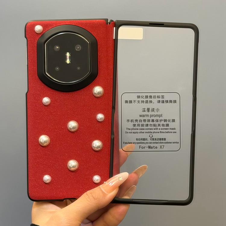 For Huawei Mate X7 Integrated Star Sparkle 3D Pearl Shockproof Phone Case - Burgundy