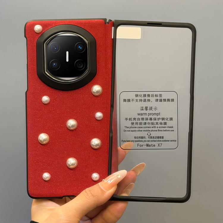 For Huawei Mate X6 Integrated Star Sparkle 3D Pearl Shockproof Phone Case - Burgundy