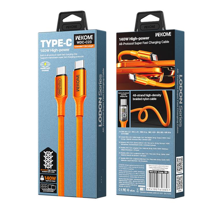 WK WDC-C23 Ladon Type-C to Type-C 140W All-Protocol Super Fast Charging Cable, Length:1.2m