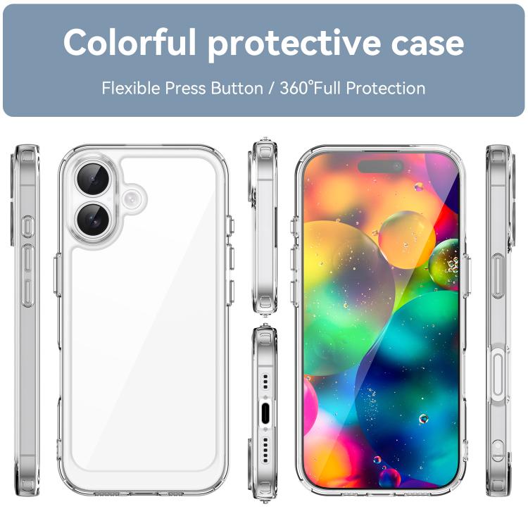 For iPhone 16 WANLONFENG Electroplated Buttons TPU Acrylic Phone Case with Screen Protector