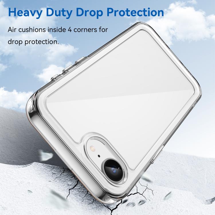 For iPhone 17e / 16e WANLONFENG Electroplated Buttons TPU Acrylic Phone Case with Screen Protector