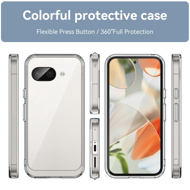 For Google Pixel 9a WANLONFENG Electroplated Buttons TPU Acrylic Phone Case with Screen Protector