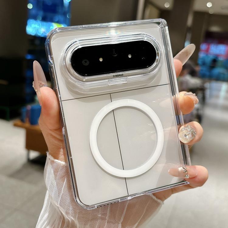 For Huawei Pura X Max Clear PC Magnetic Ring Hinge Phone Case - Transparent