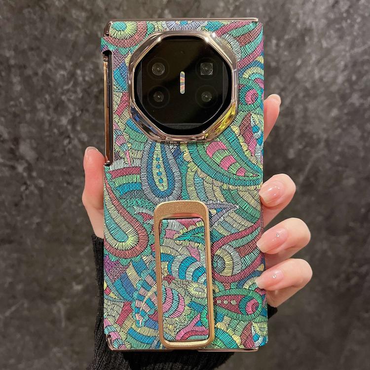For Huawei Mate X5 Paisley Embroidery Pattern Dual Middle Axis Wrist Strap Phone Case