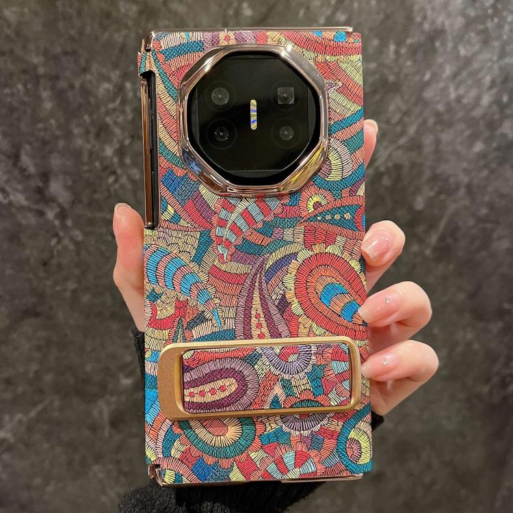 For Huawei Mate X6 Paisley Embroidery Pattern Dual Middle Axis Wrist Strap Phone Case