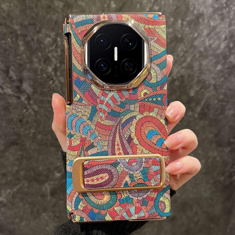 For Huawei Mate X7 Paisley Embroidery Pattern Dual Middle Axis Wrist Strap Phone Case