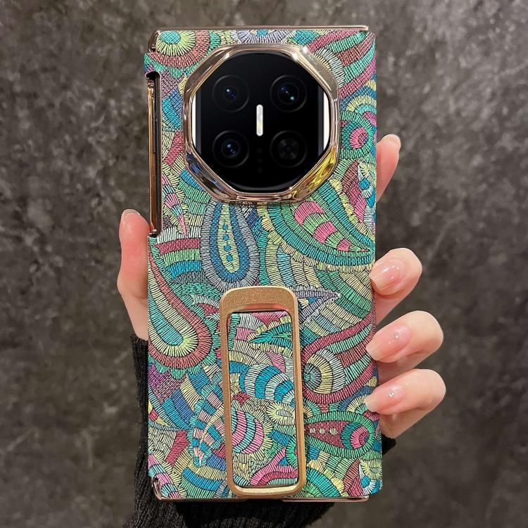 For Huawei Mate X7 Paisley Embroidery Pattern Dual Middle Axis Wrist Strap Phone Case
