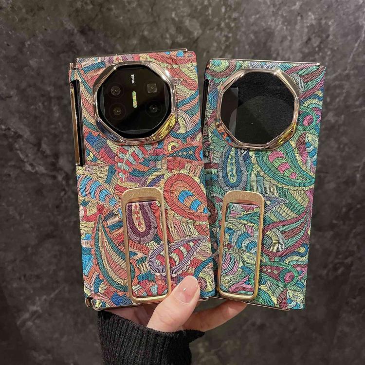 For Huawei Mate X7 Paisley Embroidery Pattern Dual Middle Axis Wrist Strap Phone Case