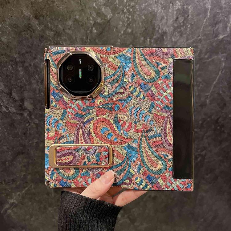 For Huawei Mate X7 Paisley Embroidery Pattern Dual Middle Axis Wrist Strap Phone Case
