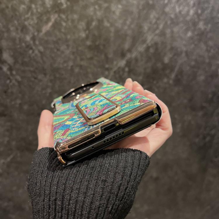 For Huawei Mate X7 Paisley Embroidery Pattern Dual Middle Axis Wrist Strap Phone Case