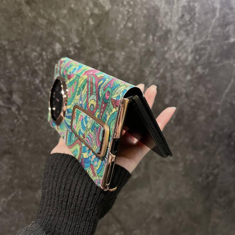 For Huawei Mate XT Ultimate Design Paisley Embroidery Pattern Dual Middle Axis Wrist Strap Phone Case
