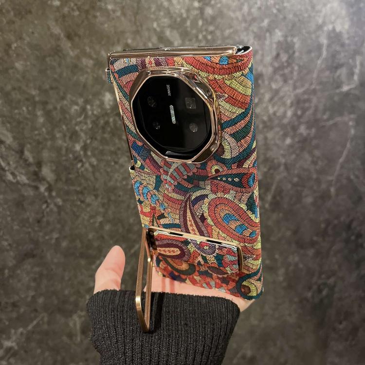 For Huawei Mate X5 Paisley Embroidery Pattern Dual Middle Axis Wrist Strap Phone Case