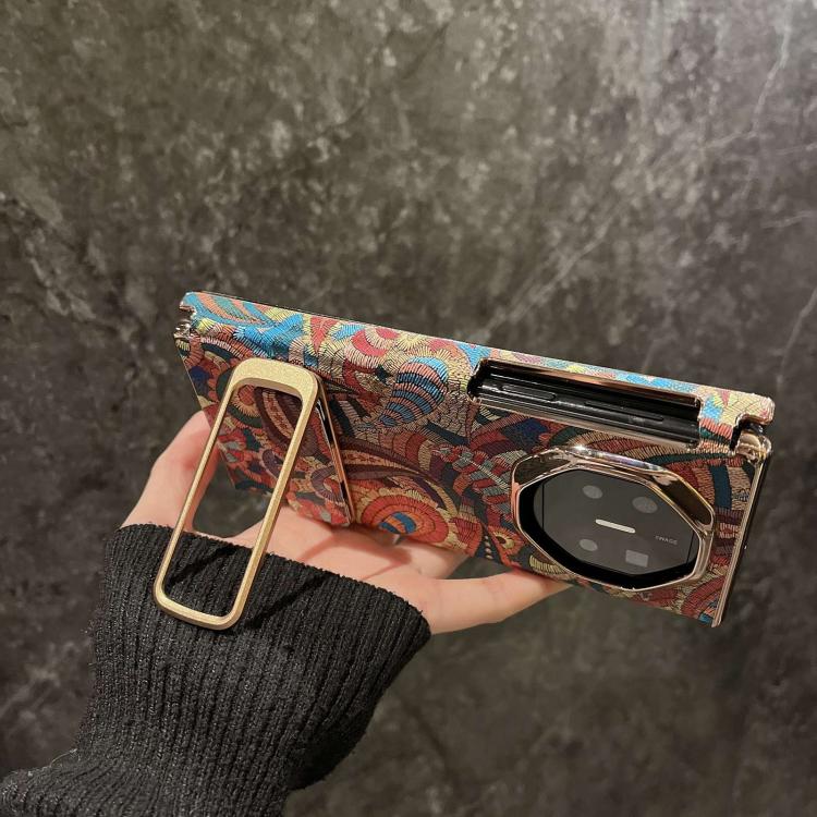 For Huawei Mate X7 Paisley Embroidery Pattern Dual Middle Axis Wrist Strap Phone Case
