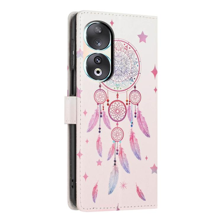 For Honor 90 Colorful Painting Vegan Leather Phone Case with Lanyard