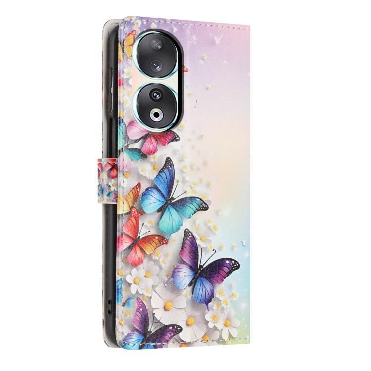 For Honor 90 Colorful Painting Vegan Leather Phone Case with Lanyard
