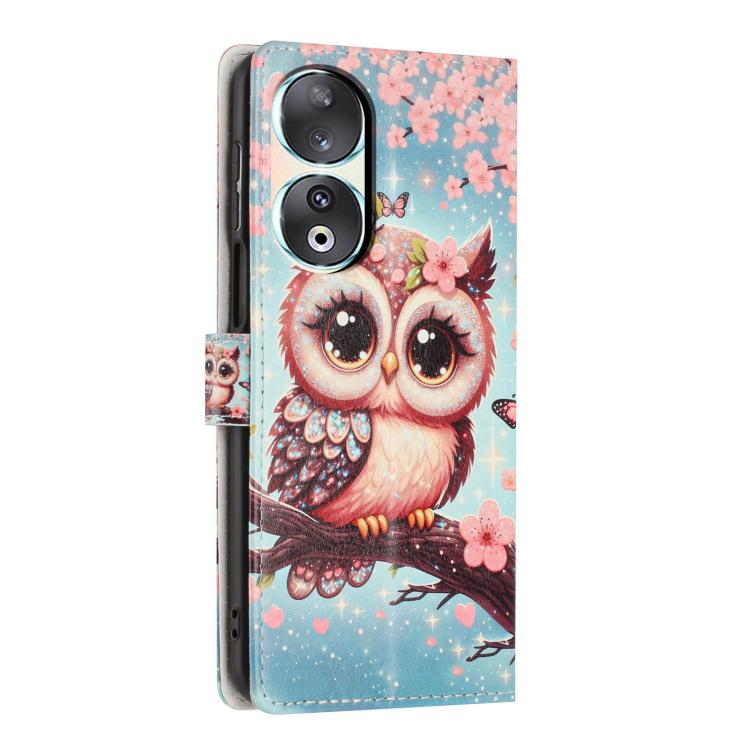 For Honor 90 Colorful Painting Vegan Leather Phone Case with Lanyard