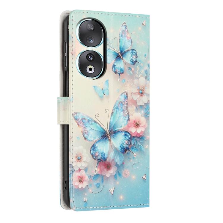 For Honor 90 Colorful Painting Vegan Leather Phone Case with Lanyard