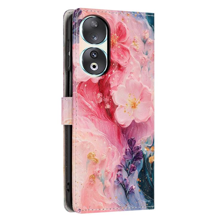 For Honor 90 Colorful Painting Vegan Leather Phone Case with Lanyard