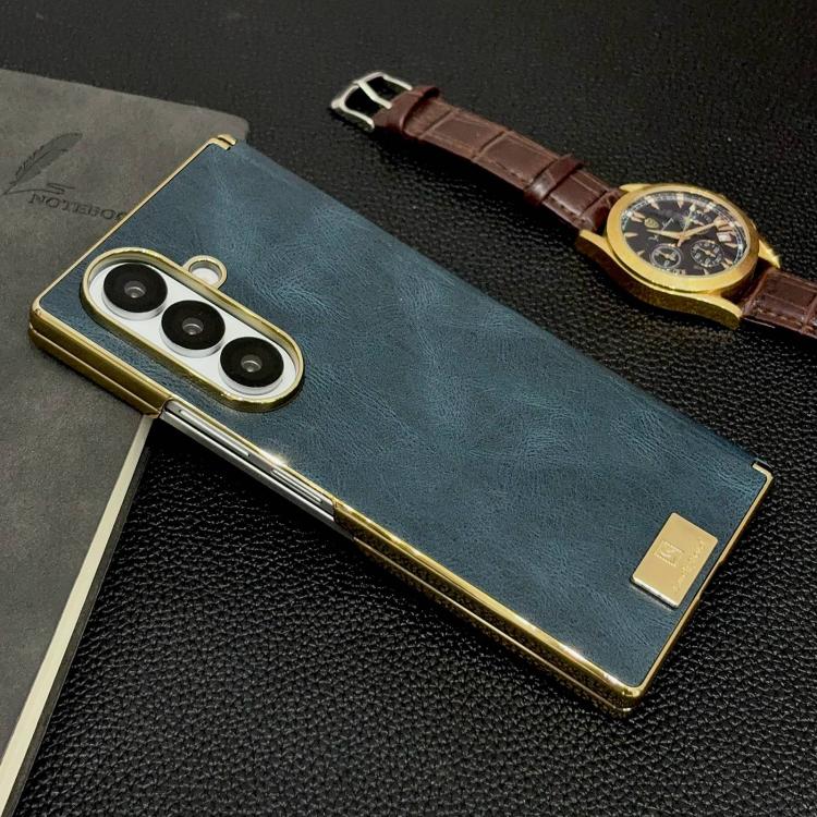 For Galaxy Z Fold6 Electroplate Dual Axis Crazy Horse Texture PU Phone Case