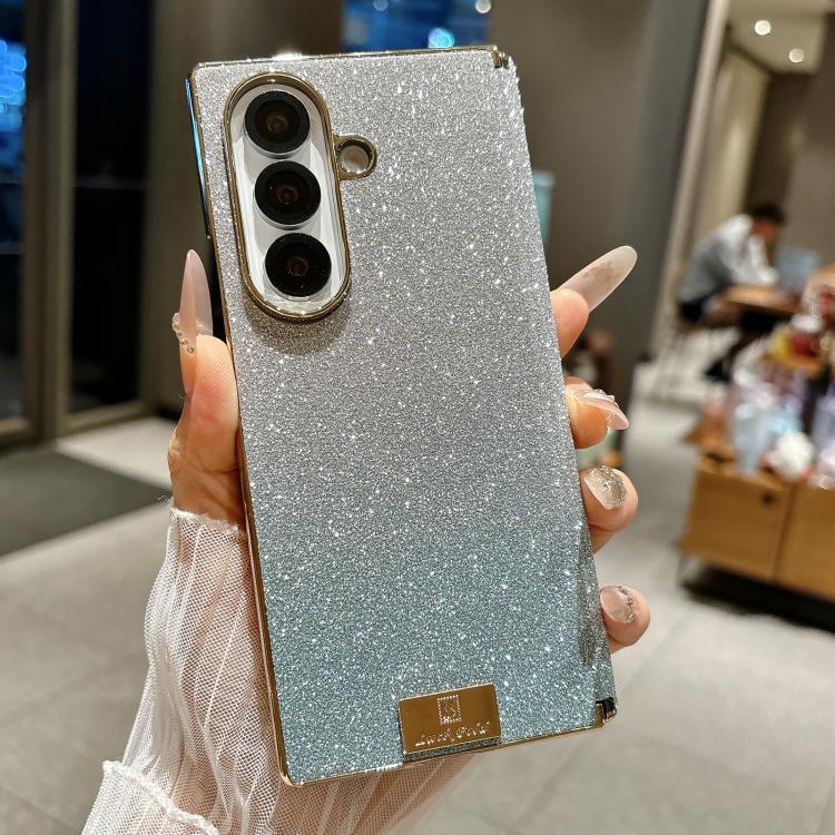 For Galaxy Z Fold7 Nameplate Electroplated Dual-Hinge Gradient Glitter PC Phone Case