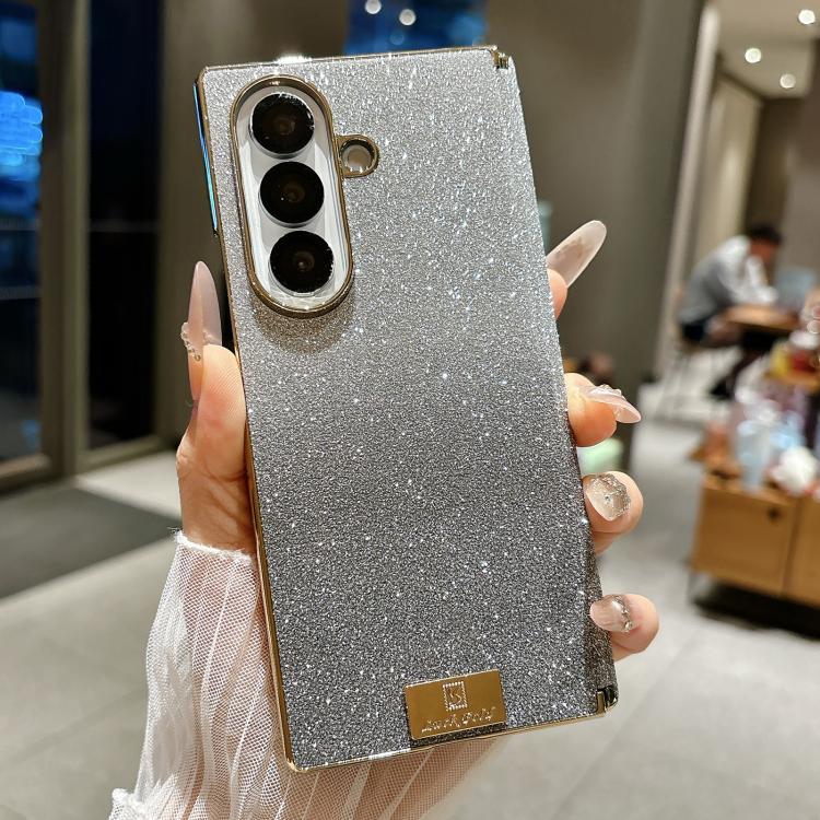 For Galaxy Z Fold6 Nameplate Electroplated Dual-Hinge Gradient Glitter PC Phone Case