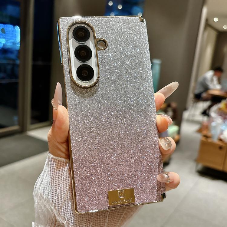 For Galaxy Z Fold5 Nameplate Electroplated Dual-Hinge Gradient Glitter PC Phone Case