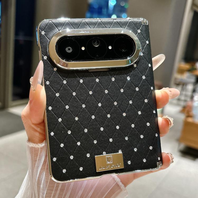 For Huawei Pura X Max Nameplate Electroplated Dual-Hinge Diamond Style Vegan Leather Phone Case
