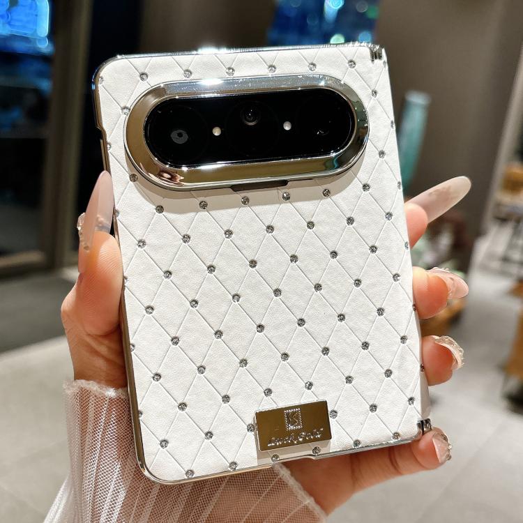 For Huawei Pura X Max Nameplate Electroplated Dual-Hinge Diamond Style Vegan Leather Phone Case