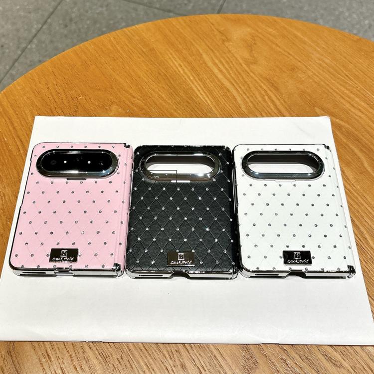 For Huawei Pura X Max Nameplate Electroplated Dual-Hinge Diamond Style Vegan Leather Phone Case