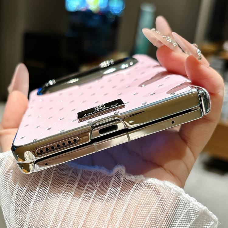 For Huawei Pura X Max Nameplate Electroplated Dual-Hinge Diamond Style Vegan Leather Phone Case