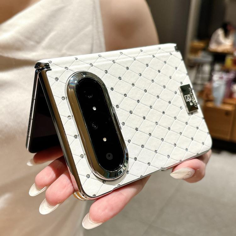 For Huawei Pura X Max Nameplate Electroplated Dual-Hinge Diamond Style Vegan Leather Phone Case