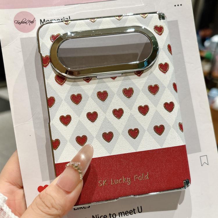 For Huawei Pura X Max Electroplated Dual-Hinge Gilded Heart Phone Case - Red White