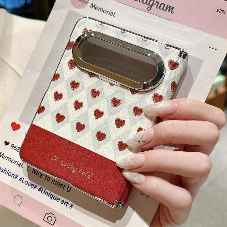 For Huawei Pura X Max Electroplated Dual-Hinge Gilded Heart Phone Case - Red White