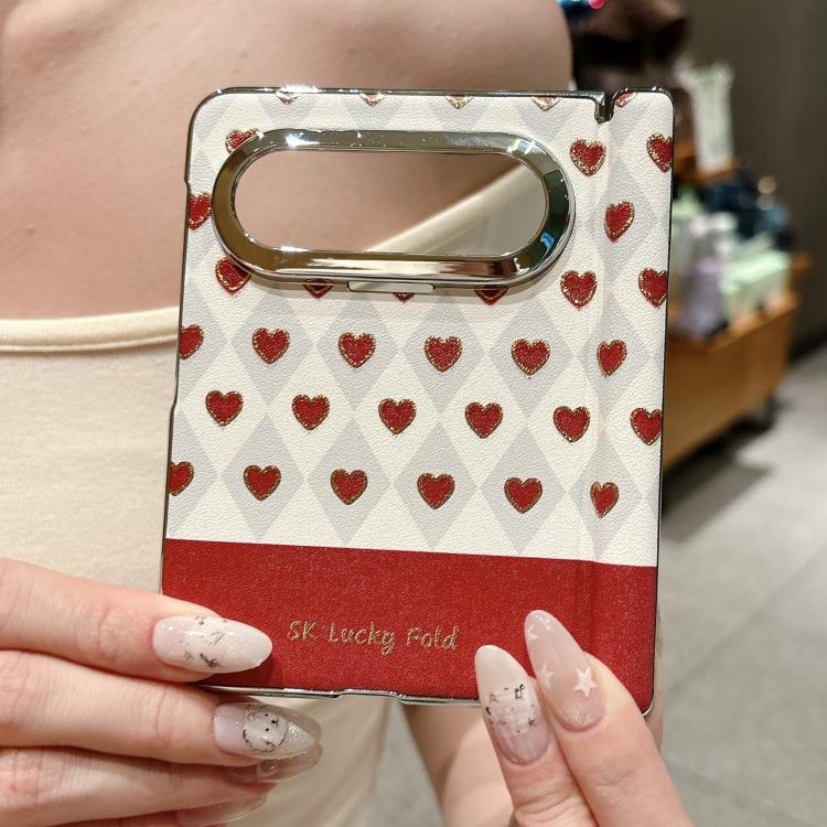 For Huawei Pura X Max Electroplated Dual-Hinge Gilded Heart Phone Case - Red White