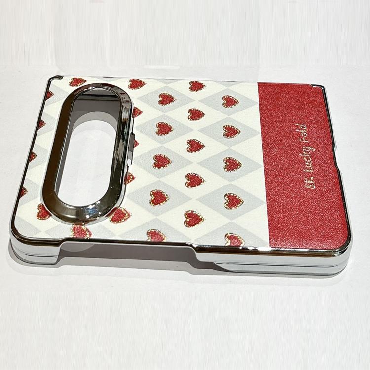 For Huawei Pura X Max Electroplated Dual-Hinge Gilded Heart Phone Case - Red White