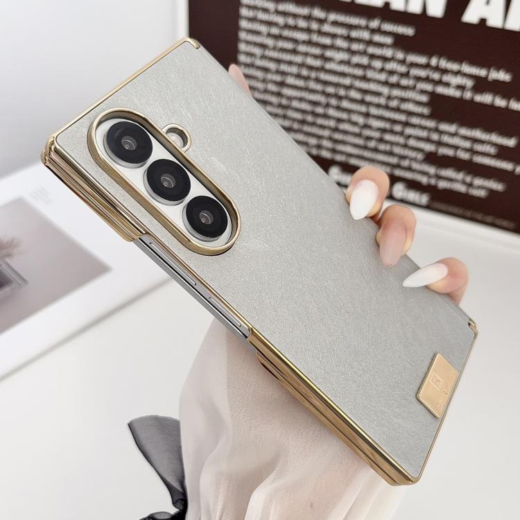 For Galaxy Z Fold7 Electroplate Dual Axis Silk Texture PU Phone Case