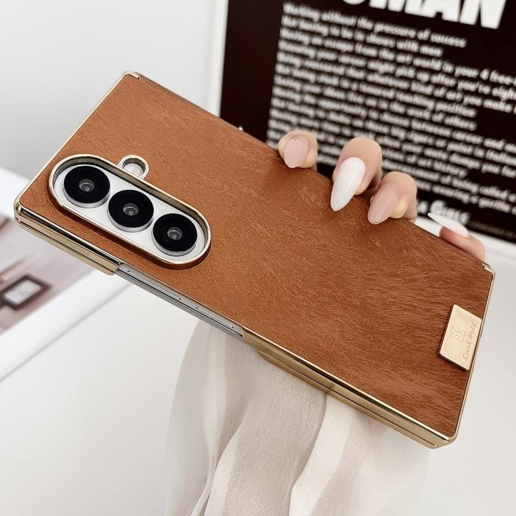For Galaxy Z Fold6 Electroplate Dual Axis Silk Texture PU Phone Case