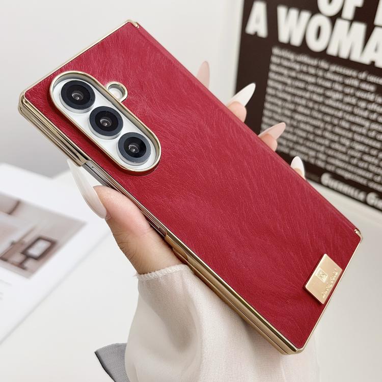 For Galaxy Z Fold6 Electroplate Dual Axis Silk Texture PU Phone Case