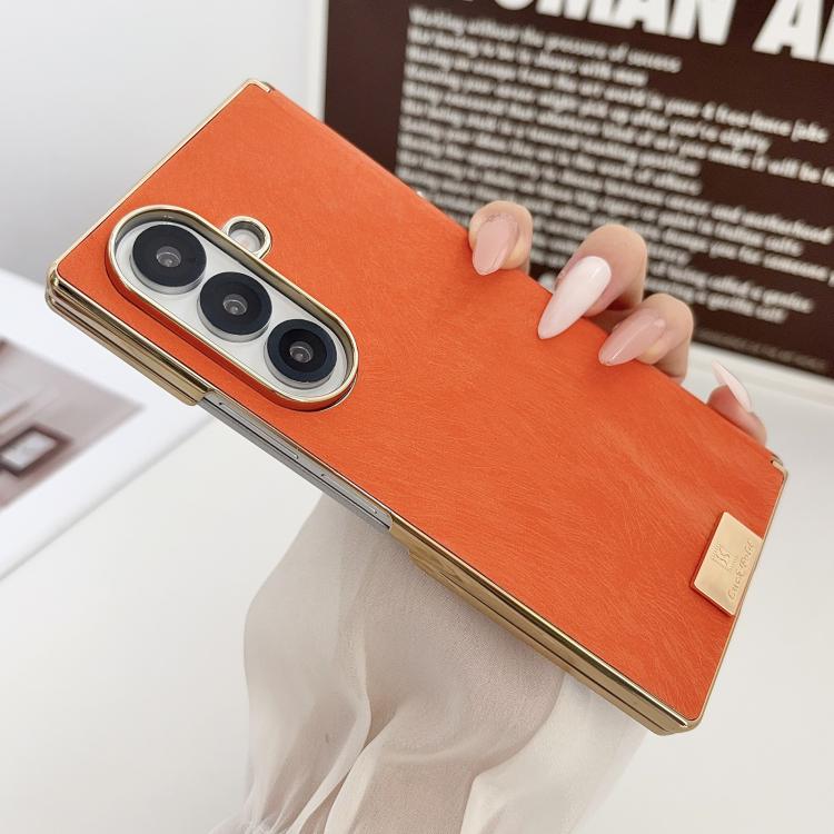 For Galaxy Z Fold5 Electroplate Dual Axis Silk Texture PU Phone Case