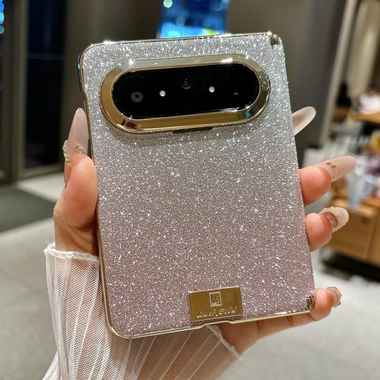 For Huawei Pura X Max Nameplate Electroplated Dual-Hinge Gradient Glitter PC Phone Case