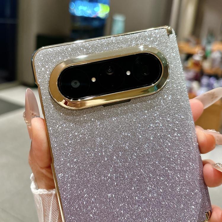 For Huawei Pura X Max Nameplate Electroplated Dual-Hinge Gradient Glitter PC Phone Case