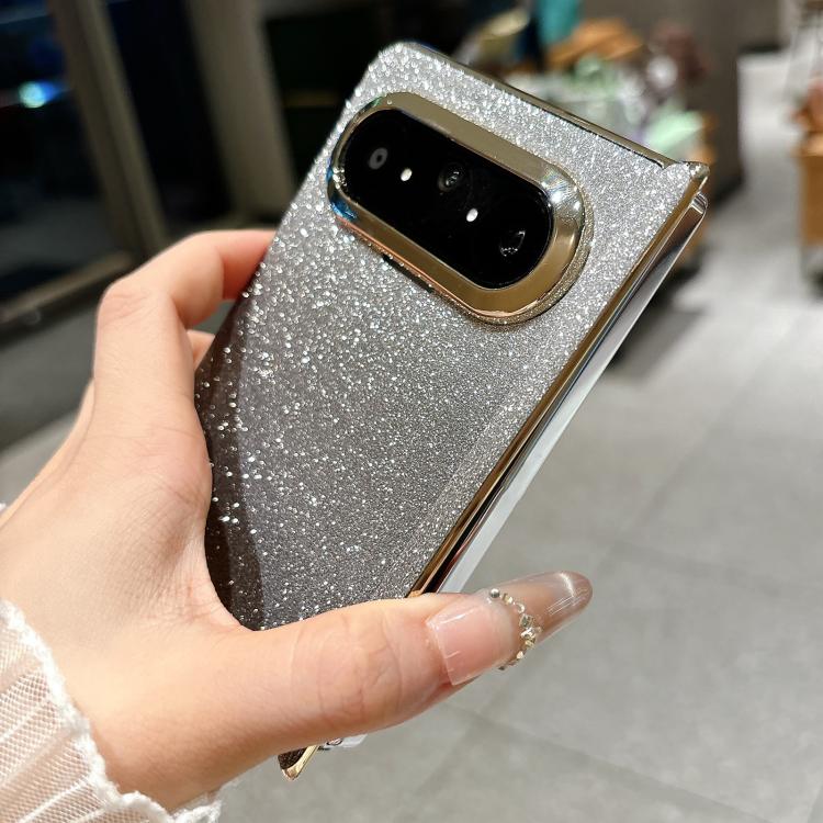 For Huawei Pura X Max Nameplate Electroplated Dual-Hinge Gradient Glitter PC Phone Case