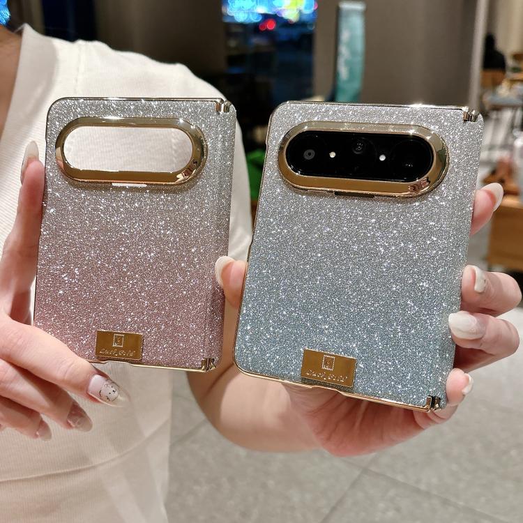 For Huawei Pura X Max Nameplate Electroplated Dual-Hinge Gradient Glitter PC Phone Case