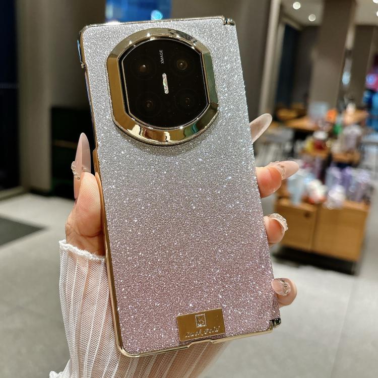 For Huawei Mate X7 Nameplate Electroplated Dual-Hinge Gradient Glitter PC Phone Case