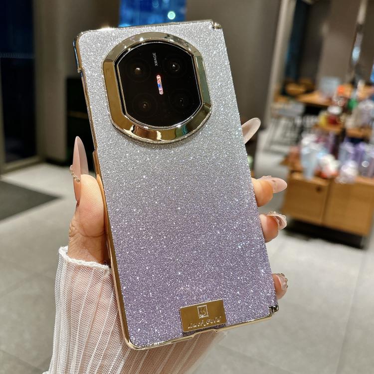 For Huawei Mate X6 Nameplate Electroplated Dual-Hinge Gradient Glitter PC Phone Case
