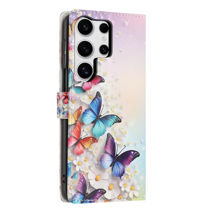 For Galaxy S25 Ultra 5G Colorful Painting Vegan Leather Phone Case with Lanyard