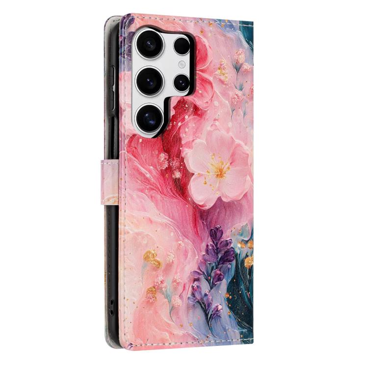 For Galaxy S25 Ultra 5G Colorful Painting Vegan Leather Phone Case with Lanyard