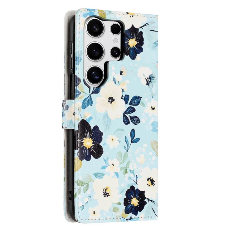 For Galaxy S24 Ultra 5G Colorful Painting Vegan Leather Phone Case with Lanyard
