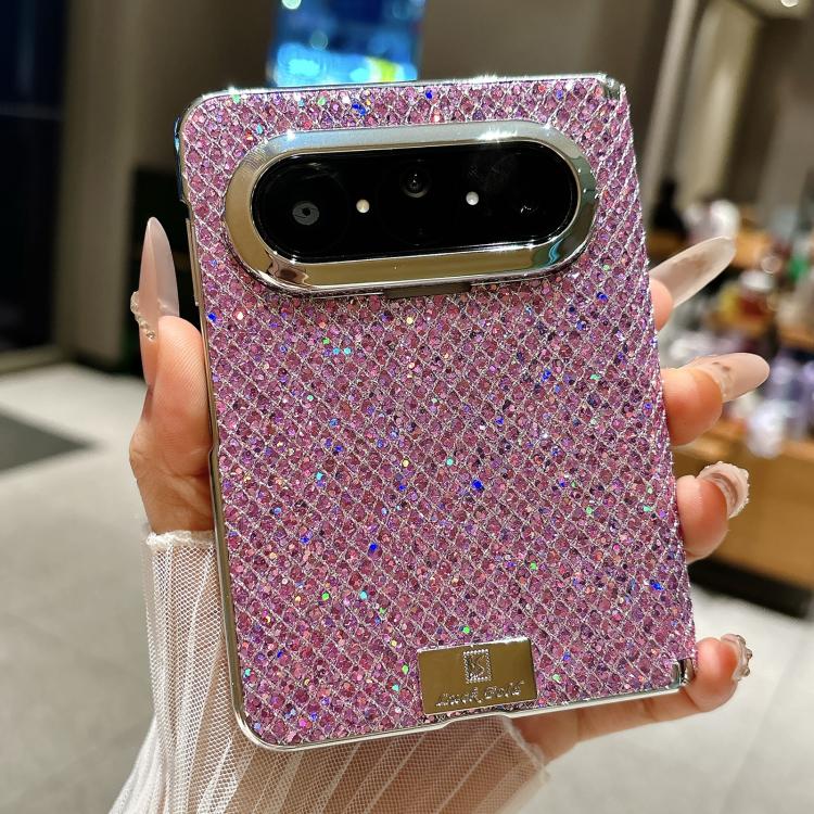 For Huawei Pura X Max Nameplate Electroplated Magnetic Dual-Hinge Diamond Texture Phone Case